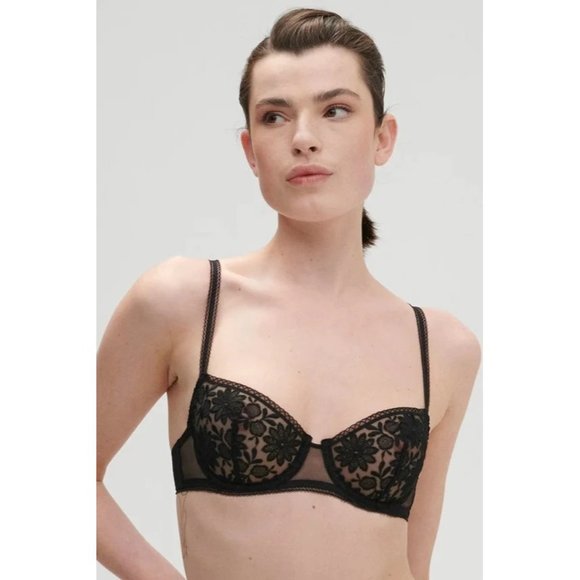 🆕SIMONE PERELE Amazone Demi Lace Underwire Non-Padded Bra Black 32D #1C2330 - Picture 1 of 8